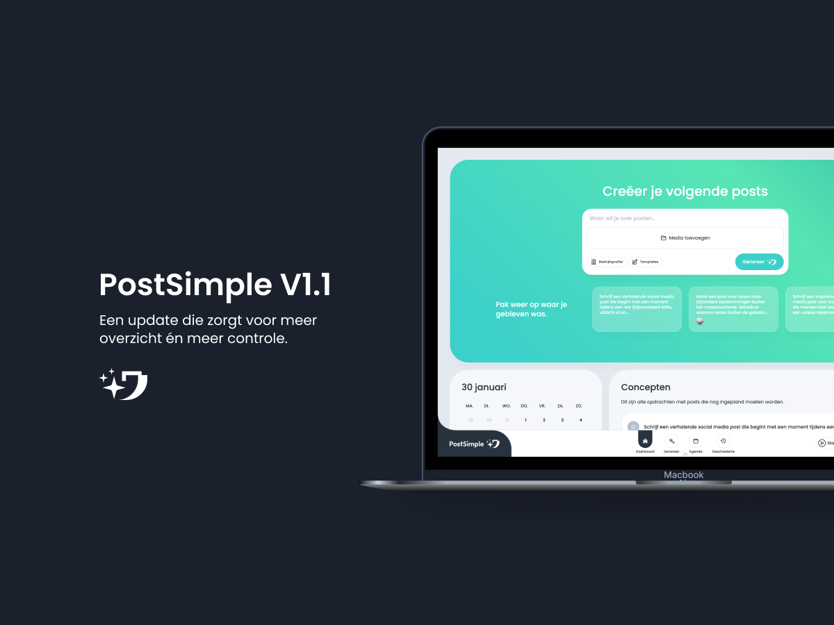 Ontdek de nieuwe functies van PostSimple v1.1. Meer overzicht, controle en flexibiliteit bij het plannen van je content. Log in en probeer het nu!